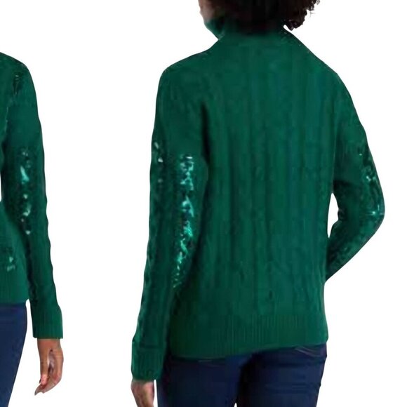 Crown & Ivy NWT Green Sequined CableKnit 1/4 Zip Sweater Size XL - Picture 4 of 7